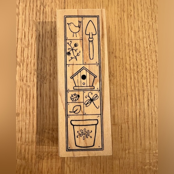 GREAT IMPRESSIONS WM Rubber STAMP Gardening Birdhouse Ladybug Dragonfly H106 - Picture 1 of 6